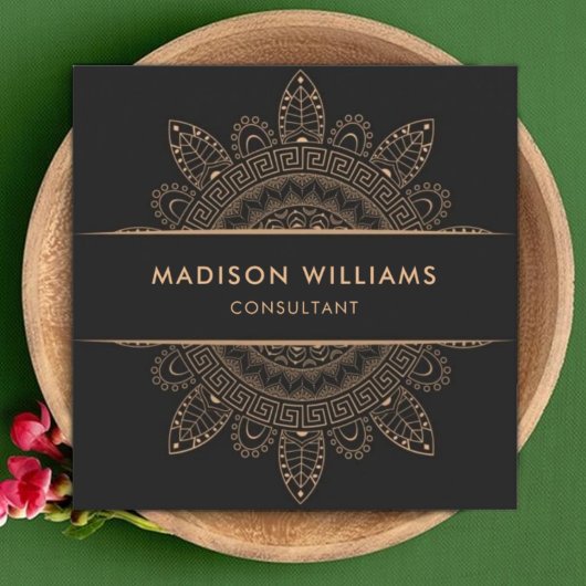 Carte De Visite Carré Custom Dark Grey Brown Pink Peach Professional