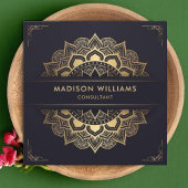 Carte De Visite Carré Custom Dark Navy Blue Gold Mandala Professional