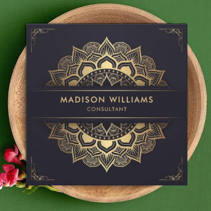 Carte De Visite Carré Custom Dark Navy Blue Gold Mandala Professional