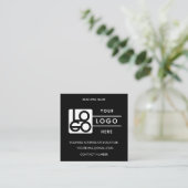 Carte De Visite Carré Custom Logo Black QR Code Website Social Media (Debout devant)
