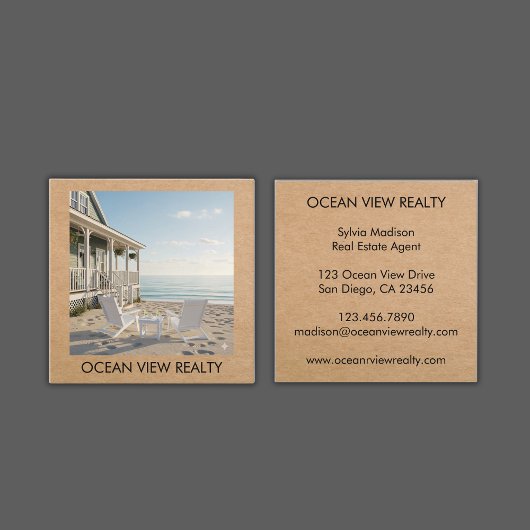 Carte De Visite Carré Custom Ocean View Photo Realty Kraft