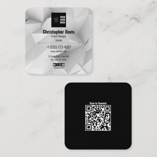 Carte De Visite Carré Custom Your Logo and QR Code Business Card (Devant / Derrière)