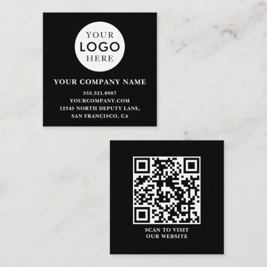 Carte De Visite Carré Customizable Logo Professional QR Code Black (Devant / Derrière)