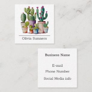Carte De Visite Carré Cute aquarelle cactus succulents dans les pots
