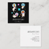 Carte De Visite Carré Cute astronaute Animaux flottant dans l'espace (Devant / Derrière)
