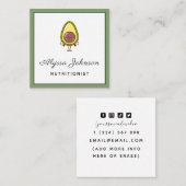 Carte De Visite Carré Cute Avocado Kawaii Alimentation nutritionniste ré (Devant / Derrière)