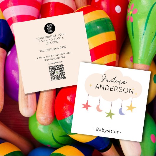 Carte De Visite Carré Cute Babysitter Business Card | Fun & Friendly i