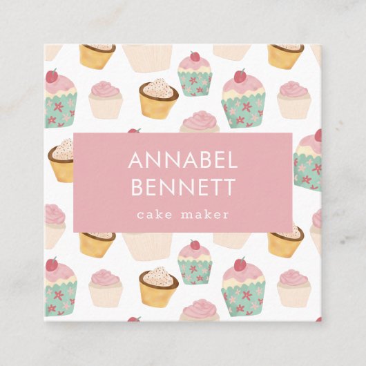 Carte De Visite Carré Cute Boho Cupcake Motif (Devant)