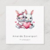 Carte De Visite Carré Cute Bunnies Sharing a Heart (Devant)