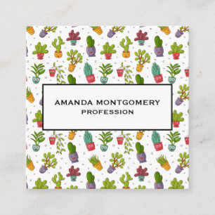 Carte De Visite Carré Cute Cactus Nature Succulents Motif