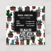 Carte De Visite Carré Cute Cactus Succulents Boho Doodle QR Code PERSONN (Dos)