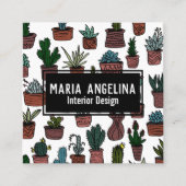 Carte De Visite Carré Cute Cactus Succulents Boho Doodle QR Code PERSONN (Devant)