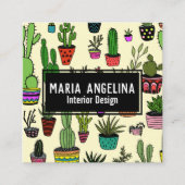 Carte De Visite Carré Cute Cactus Succulents Boho Doodle QR Code PERSONN (Devant)