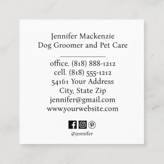 Carte De Visite Carré Cute Chien Groomer Service Grossiste Chat Animaux (Dos)