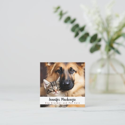 Carte De Visite Carré Cute Chien Groomer Service Grossiste Chat Animaux (Debout devant)