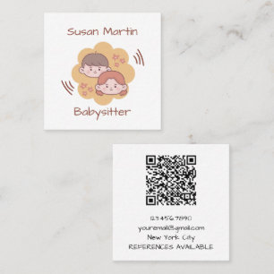 Carte De Visite Carré CUTE ENFANTS Babysitter QR Code bébé