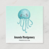 Carte De Visite Carré Cute et Joyeuse méduse bleu-vert (Devant)