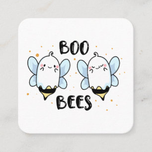 Carte De Visite Carré Cute Ghost Boo Bees - Funny Halloween sur fond bla