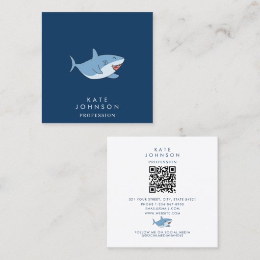 Carte De Visite Carré Cute Great White Sharks Ocean Code QR (Devant / Derrière)