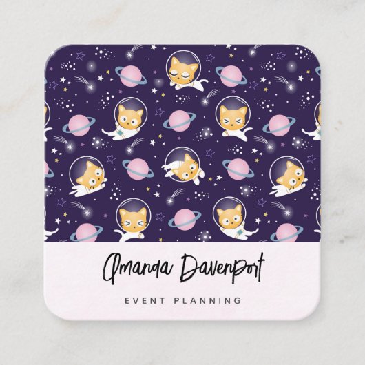 Carte De Visite Carré Cute Kitty Chat Astronauts Motif (Devant)
