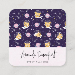 Carte De Visite Carré Cute Kitty Chat Astronauts Motif