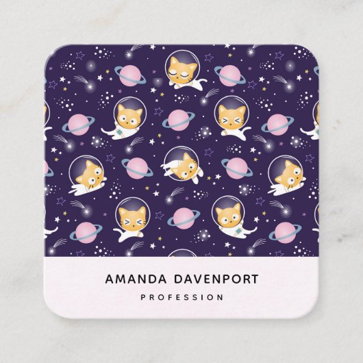 Carte De Visite Carré Cute Kitty Chat Astronauts Motif (Devant)