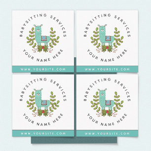 Carte De Visite Carré Cute Llama Green Garderie Garderie Babysitter