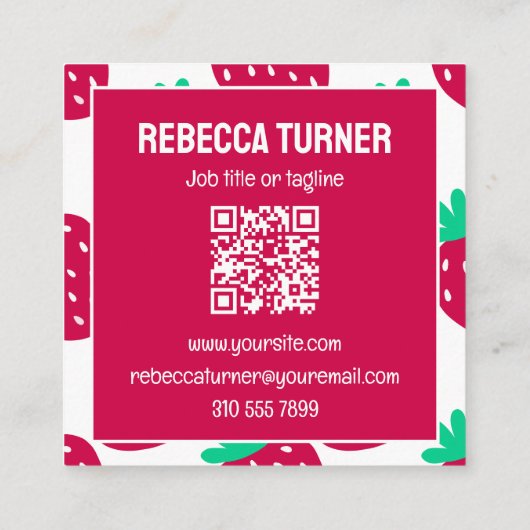 Carte De Visite Carré Cute Minimal Strawberry Pattern, QR Code (Dos)