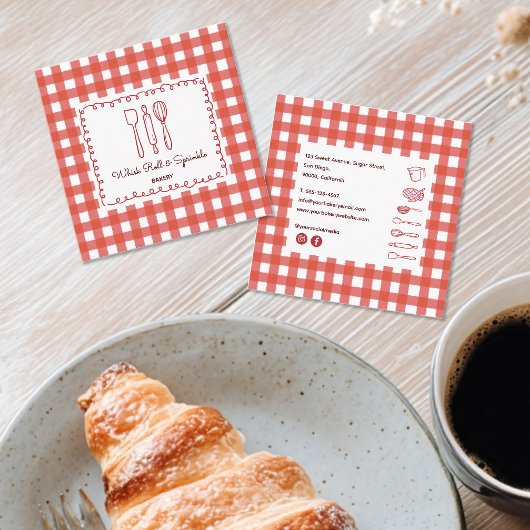 Carte De Visite Carré Cute Modern Farmhouse Gingham Bakery