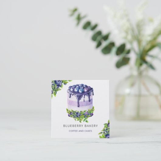 Carte De Visite Carré Cute moderne Blueberry Cake boulangerie pâtisserie (Debout devant)