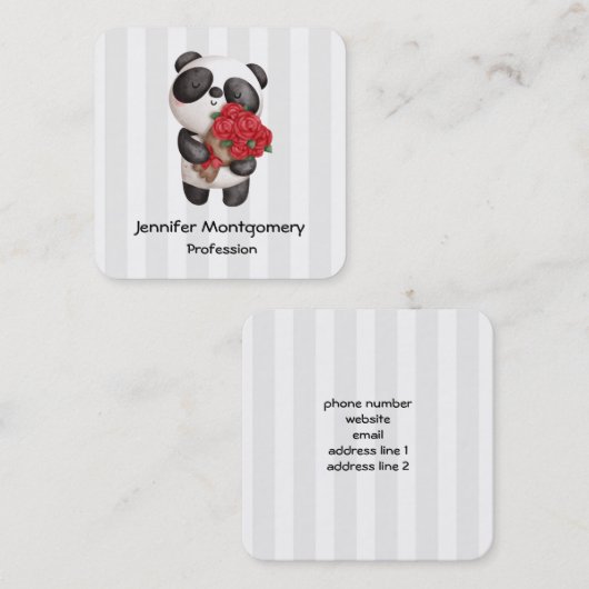 Carte De Visite Carré Cute Panda (Devant / Derrière)