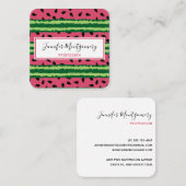 Carte De Visite Carré Cute pastèque Motif rose et vert (Devant / Derrière)