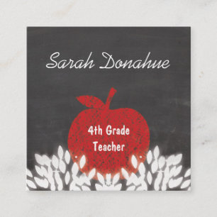 Carte De Visite Carré Cute Red Apple Chalkboard École enseignant