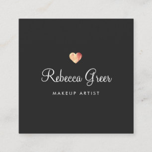 Carte De Visite Carré Cute Rose Gold Heart Black Beauty Consultant