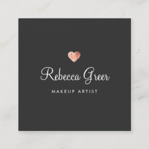 Carte De Visite Carré Cute Rose Gold Heart Black Beauty Consultant