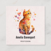 Carte De Visite Carré Cute Tabby Chat avec Coeurs (Devant)