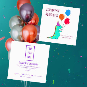 Carte De Visite Carré Cute Trex avec Balloons Joueur de la fête des enfa