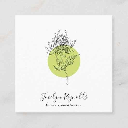 Carte De Visite Carré Dahlia dessiné Botanique Simple Élégant (Devant)