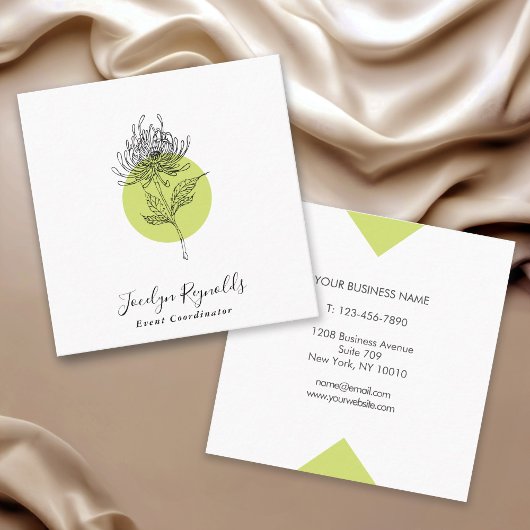 Carte De Visite Carré Dahlia dessiné Botanique Simple Élégant