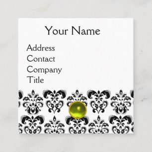 Carte De Visite Carré DAMAS MONOGRAMME BLAK BLANC Pierre précieuse jaun