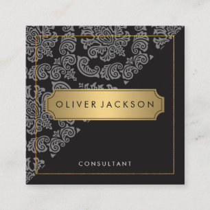 Carte De Visite Carré Damask Black Gold Executive