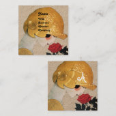 Carte De Visite Carré DAME AVEC ROSE ROUGE BEAUTÉ MODE COSTUME Kraft (Devant / Derrière)