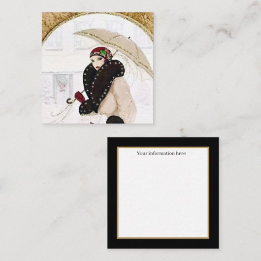 Carte De Visite Carré Dame de Noël rétro Art déco (Devant / Derrière)