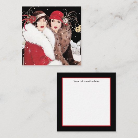 Carte De Visite Carré dames de Noël rétro art déco (Devant / Derrière)
