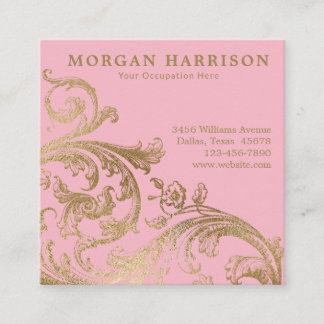 Carte De Visite Carré Damier baroque or rose