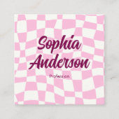 Carte De Visite Carré Damier Rose Tendance avec Code QR (Devant)