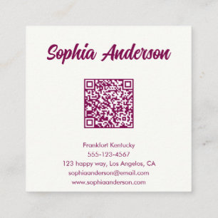 Carte De Visite Carré Damier Rose Tendance avec Code QR