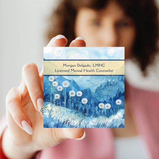 Carte De Visite Carré Dandelions and Mountain Nature QR Code Counselor