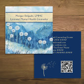 Carte De Visite Carré Dandelions and Mountain Nature QR Code Counselor