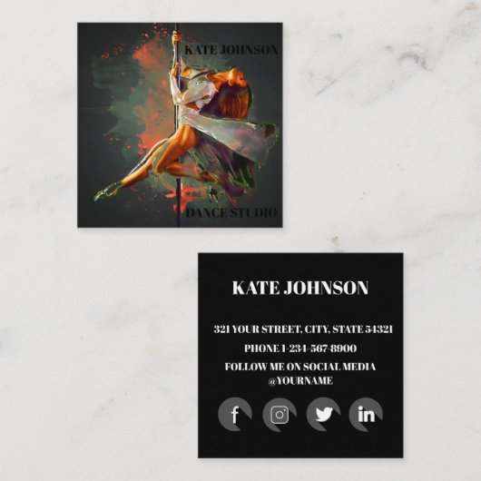 Carte De Visite Carré Danse, Instructeur, Studio (Devant / Derrière)